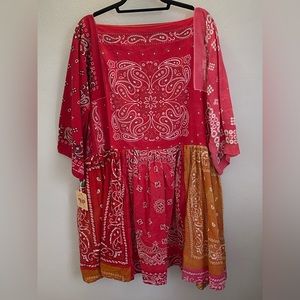 Psychic Outlaw Recycled Bandana Mini Dress Pink/Red Reversible 2XL